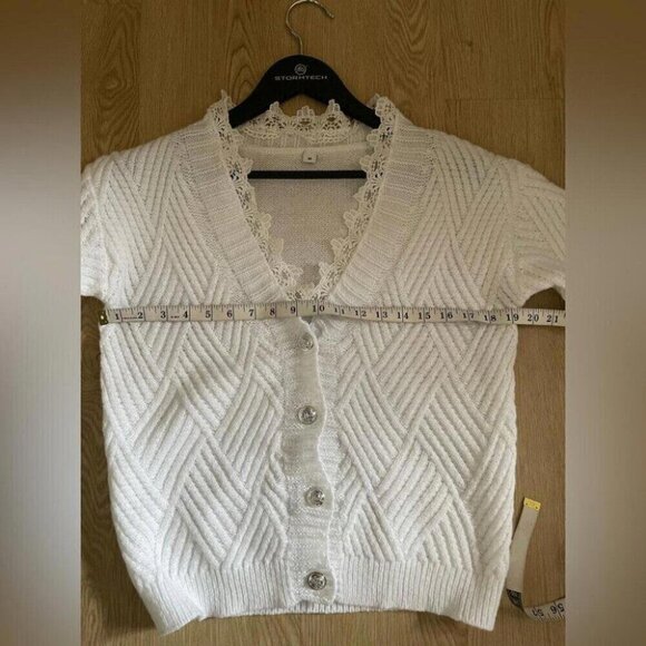 Coquette Knit Cardigan Lace Trim & Crest Buttons Fairycore Sweater - Picture 9 of 12